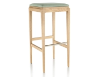 H80 cm designer bar stool natural tint wood, sage green fabric seat