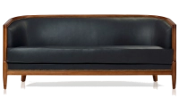 Antique 3 seater sofa with moulded armrests bois teinte ancienne et cuir noir