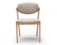 Scandinavian chair wood natural finish with fabric seat fusion.