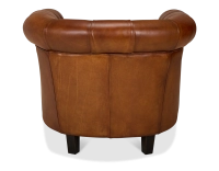 Fauteuil chesterfield cuir marron clair accoudoirs cloutés