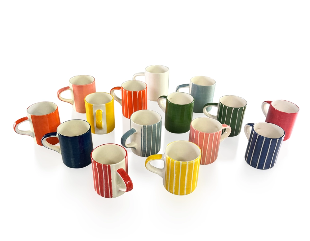 Orange ribbed ceramic coffee cup