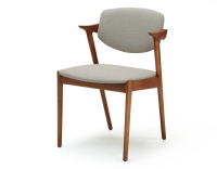 Chaise design teinte merisier et tissu beige naturel bois teinte merisier assise tissu beige naturel
