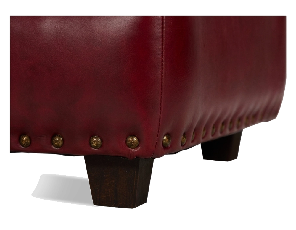 Leather pouffe burgundy studded edge