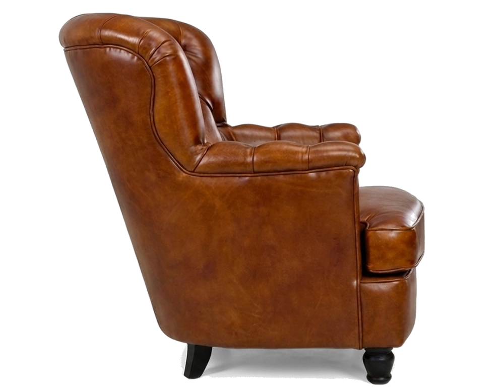 Fauteuil Chesterfield cuir marron clair moyen dossier