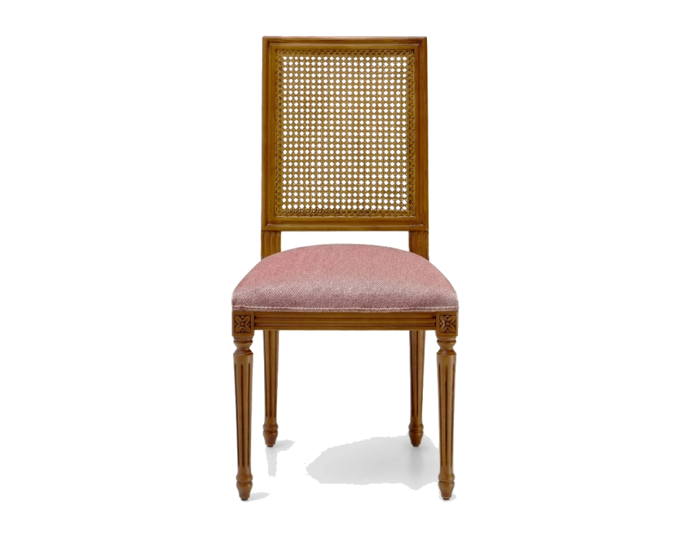Louis XVI style antique chair cane back chair with fabric seat
