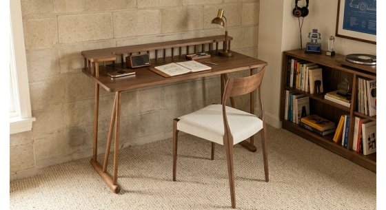 Bureau design en noyer l150 cm