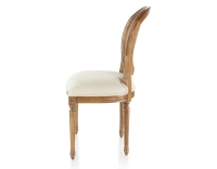 Chaise ancienne style Louis XVI bois teinte ancienne dossier canné assise tissu chevron beige