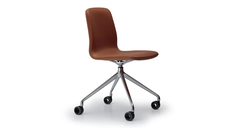 Chaise de bureau avec roulettes assise cuir camel