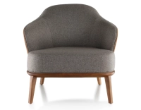 Designer armchair caramel leather and brown fabric