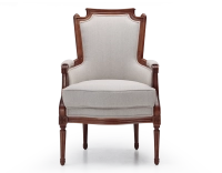 Sillón bergère estilo Luis XVI madera con tinte envejecido y tejido beige natural