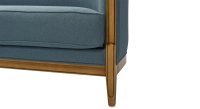 Antique 3 seater sofa with moulded armrests antique stained wood and ocean blue fabric