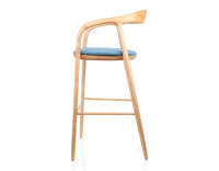Tabouret de bar h80 cm teinte naturelle assise tissu bleu jean bois teinte naturelle et tissu bleu jean
