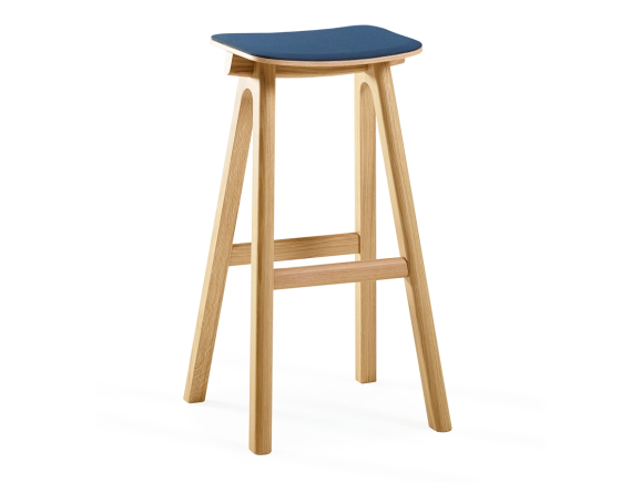 Taburete de bar de roble tapizado H80 cm madera tinte natural asiento tejido azul marino