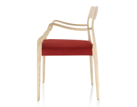 Chaise scandinave avec accoudoirs bois teinte naturelle assise tissu bordeaux