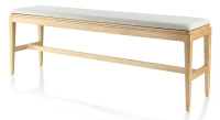 Banc design bois teinte naturelle assise tissu beige naturel L140 cm