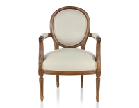 Sillón antiguo estilo Luis XVI madera con tinte envejecido y tejido chevron beige