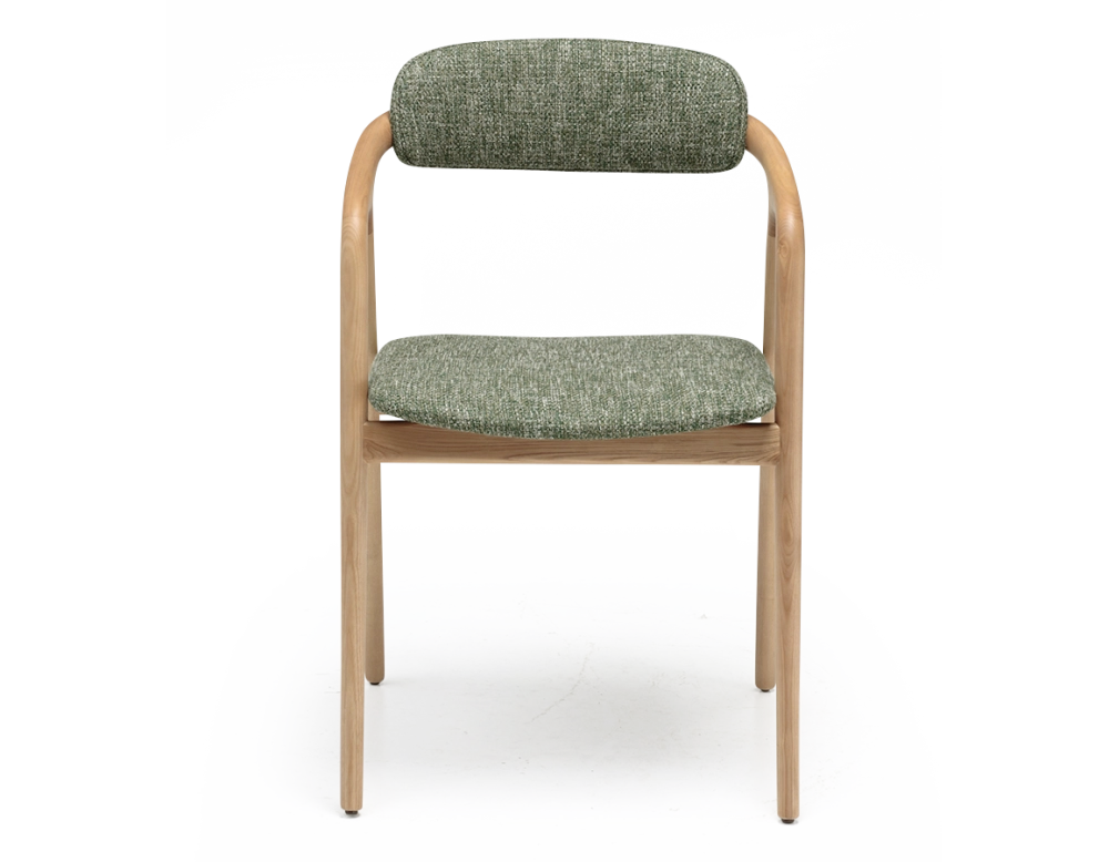 Chaise scandinave bois teinte naturelle assise tissu chiné vert