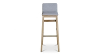 Tabouret de bar en chêne H80 cm bois teinte naturelle assise tissu gris