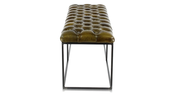 Chesterfield leather bench olive green