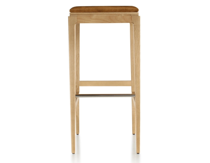 Taburete de bar de diseño H80 cm madera tinte natural asiento tejido terciopelo bronce