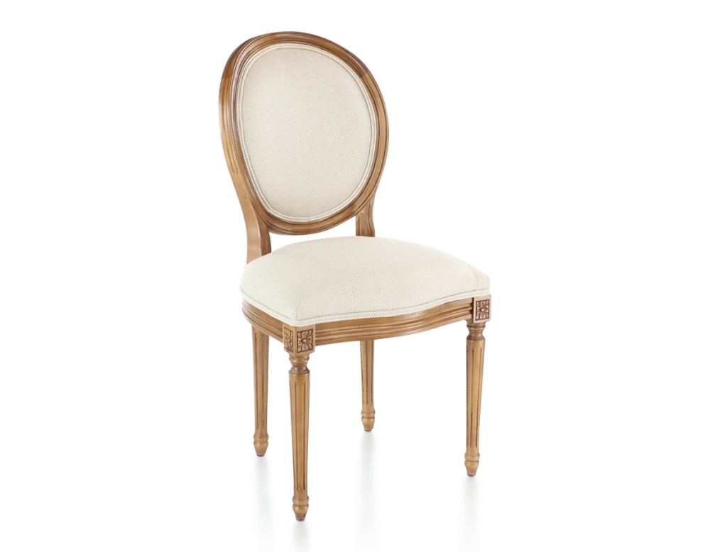 Chaise ancienne style Louis XVI bois teinte ancienne et tissu bouclé blanc