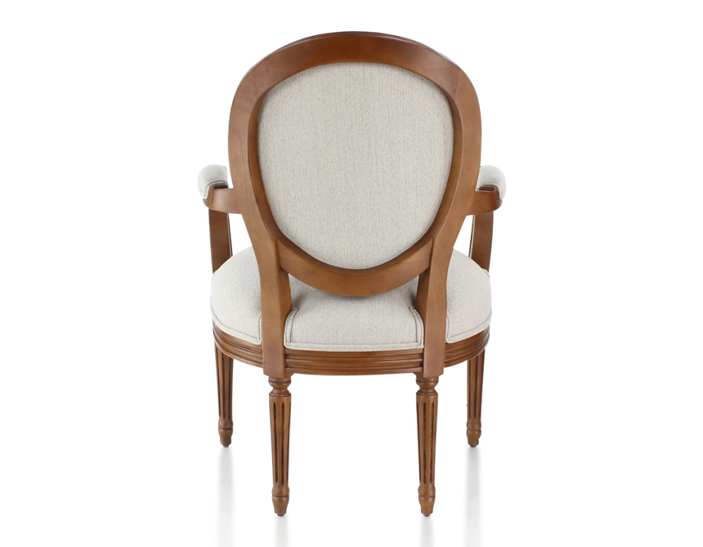 Antique Louis XVI style armchair wood stained antique and natural beige fabric