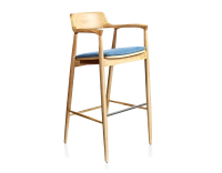 Taburete de bar h80 cm madera tinte natural asiento tejido azul vaquero