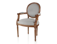 Chaise ancienne style Louis XVI avec accoudoirs bois teinte ancienne et tissu gris clair