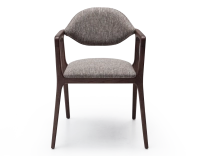 Chaise design avec accoudoirs bois teinte foncée et tissu chiné marron