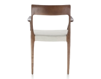 Chaise scandinave avec accoudoirs bois teinte marron foncé assise tissu beige naturel