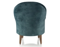 Sillón crapaud con reposabrazos patas de madera tinte nogal y tejido terciopelo azul petróleo