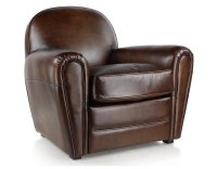Sillón club de piel marrón intenso reposabrazos ribete