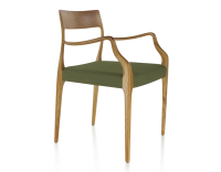 Silla escandinava con reposabrazos madera tinte cerezo asiento tejido verde oliva