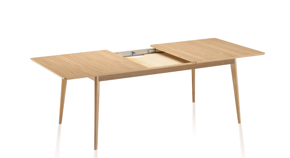 Mesa extensible de roble de 8 a 12 comensales con tablero y extensiones de madera en tinte natural 180x100 cm