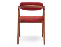 Chaise scandinave bois teinte merisier assise tissu beige orange brulé
