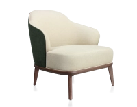 Fauteuil design tissu vert forêt et crème