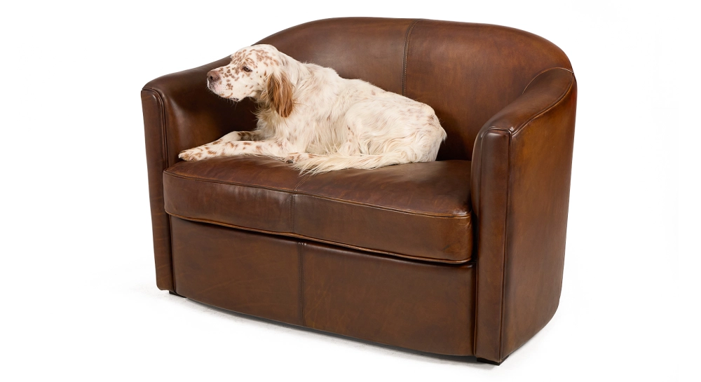 Canapé club cuir 2 places marron vintage