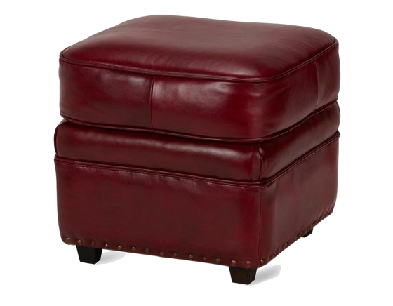 Pouf cuir rouge carmin bord clouté