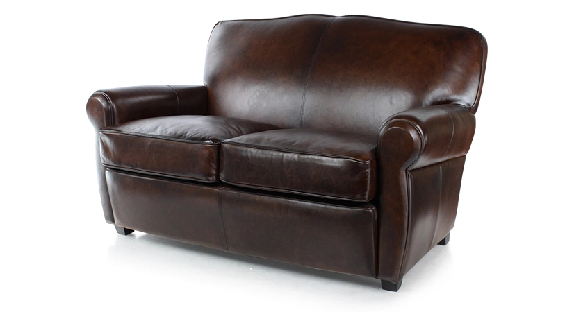2 seater leather club sofa dark brown