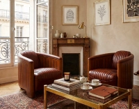 Club armchair in wood and leather vintage brown