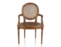 Chaise ancienne style Louis XVI avec accoudoirs bois teinte ancienne assise et dossier cannés