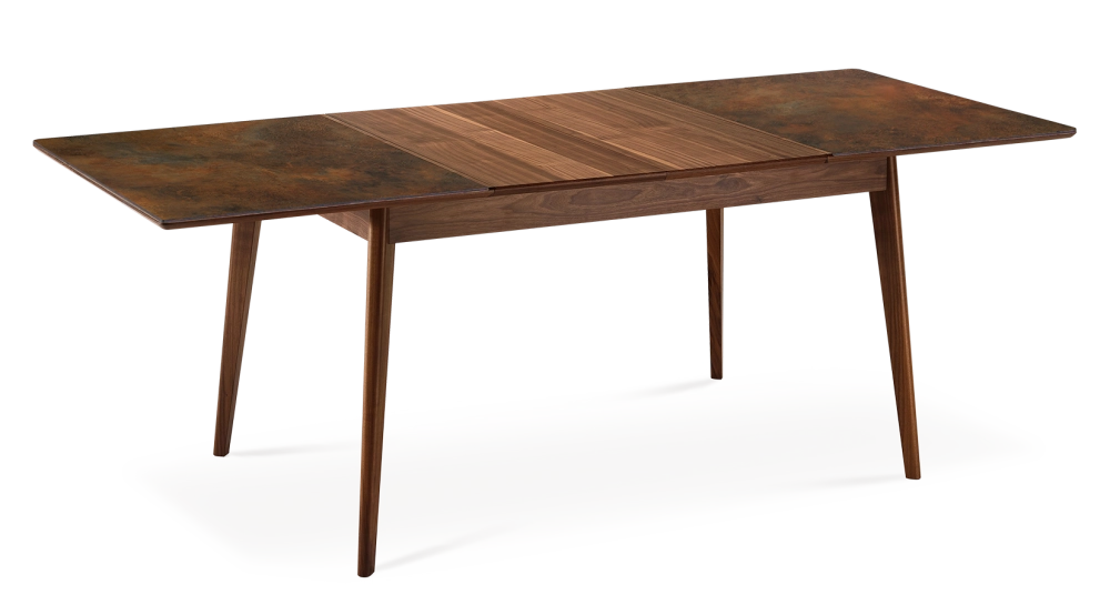 Mesa extensible SUPER PARENT avec bois teinte naturelle et plateau céramique brun oxydé