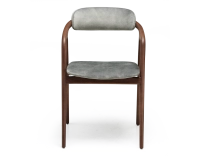 Scandinavian chair walnut wood with a grey-blue velvet fabric seat.