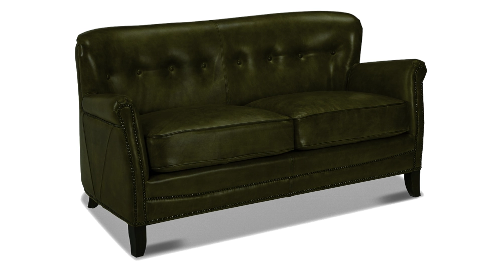 2 seater leather club sofa olive green