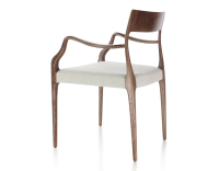 Chaise scandinave avec accoudoirs bois teinte marron foncé assise tissu beige naturel