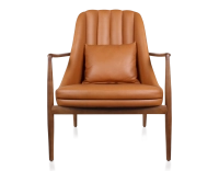 Scandinavian armchair cherry-stained wood and caramel leather
