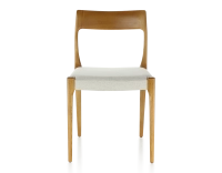 Chaise scandinave bois teinte merisier assise tissu beige naturel