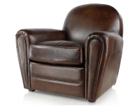 Sillón club de piel marrón intenso reposabrazos ribete