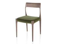 Chaise scandinave bois teinte marron foncé assise tissu vert olive