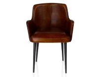 Chaise vintage avec accoudoirs cuir marron soutenu